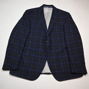 JKT 42R Blue Plaid 100% Wool Tweed Soft Shoulder Mens Blazer Jacket Sport Coat